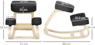 Silla Ergonómica Con Inclinación en Madera de Abeto, Silla Postural Con Cojín de Espuma y Poliéster para Casa y Oficina, Negro