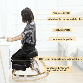 Silla Ergonómica Con Inclinación en Madera de Abeto, Silla Postural Con Cojín de Espuma y Poliéster para Casa y Oficina, Negro