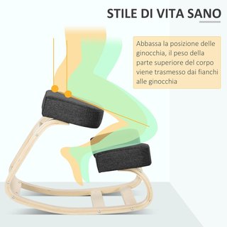Silla Ergonómica Con Inclinación en Madera de Abeto, Silla Postural Con Cojín de Espuma y Poliéster para Casa y Oficina, Negro