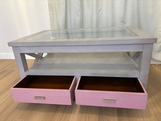 Mesa de centro elevable con cristal y cajones