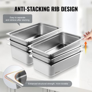 6 Paquete de Sartenes de Hotel, Sartén de Vapor de Tamaño Completo Anti-Jam, Sartén de Mesa de Restaurante de Acero Inoxidable de 0.8 mm de Grosor, Sartén de Mesa Comercial de 6 Pulgadas de Profun...