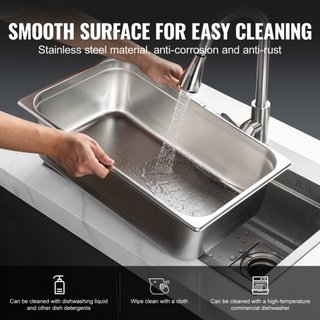 6 Paquete de Sartenes de Hotel, Sartén de Vapor de Tamaño Completo Anti-Jam, Sartén de Mesa de Restaurante de Acero Inoxidable de 0.8 mm de Grosor, Sartén de Mesa Comercial de 6 Pulgadas de Profun...