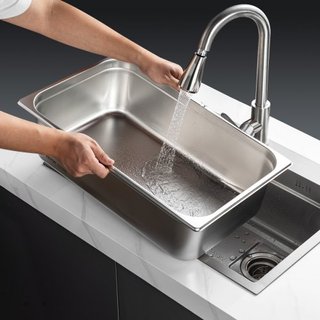 6 Paquete de Sartenes de Hotel, Sartén de Vapor de Tamaño Completo Anti-Jam, Sartén de Mesa de Restaurante de Acero Inoxidable de 0.8 mm de Grosor, Sartén de Mesa Comercial de 6 Pulgadas de Profun...
