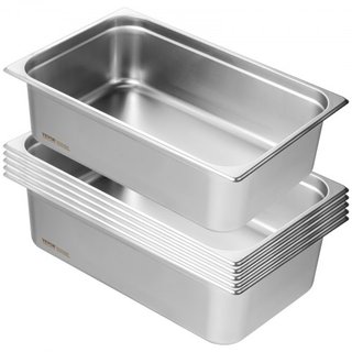 6 Paquete de Sartenes de Hotel, Sartén de Vapor de Tamaño Completo Anti-Jam, Sartén de Mesa de Restaurante de Acero Inoxidable de 0.8 mm de Grosor, Sartén de Mesa Comercial de 6 Pulgadas de Profun...
