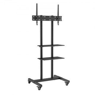 Soporte de TV Móvil, Carro de TV Móvil para TVs de 32 a 70 pulgadas, Soporte de TV Portátil Ajustable en Altura con Ruedas, Doble Bandeja para Dispositivos Audiovisuales, Soporte de TV Rodante con...