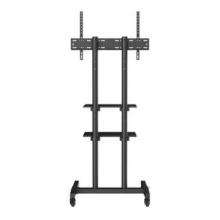 Soporte de TV Móvil, Carro de TV Móvil para TVs de 32 a 70 pulgadas, Soporte de TV Portátil Ajustable en Altura con Ruedas, Doble Bandeja para Dispositivos Audiovisuales, Soporte de TV Rodante con...