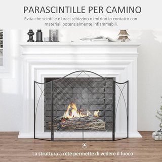 Pantalla de Chimenea de 3 Piezas Plegable con Decoraciones, Pantalla de Fuego de Metal, 108X24X76 Cm, Negro