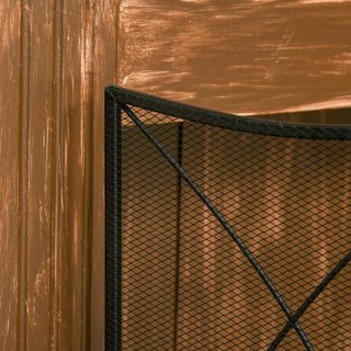 Pantalla de Chimenea de 3 Piezas Plegable con Decoraciones, Pantalla de Fuego de Metal, 108X24X76 Cm, Negro