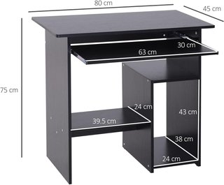Escritorio Compacto para Casa y Oficina, Escritorio Moderno para Computadora, Soporte para CPU, Estante para CPU y Bandeja para Teclado Extraíble de Madera, 80X45X75Cm, Negro