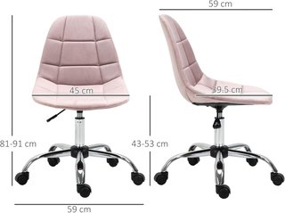 Silla de Oficina Giratoria, Diseño Ergonómico y Regulable Sin Brazos, Rosa, 59X59X81-91Cm