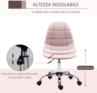 Silla de Oficina Giratoria, Diseño Ergonómico y Regulable Sin Brazos, Rosa, 59X59X81-91Cm