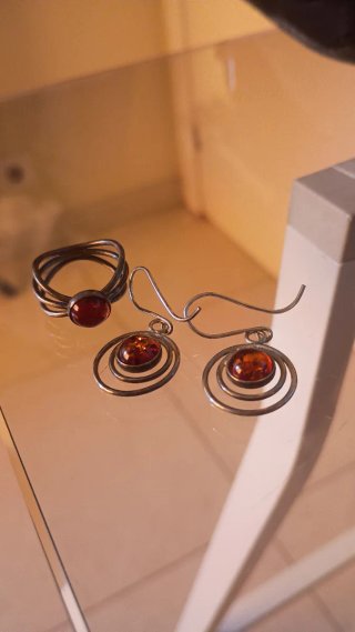 Pendientes Plata y Ámbar Naranja