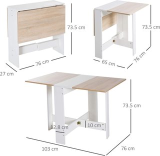 Mesa de Comedor Diseño Moderno Plegable Madera 103×76×73.5Cm Roble Blanco