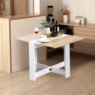 Mesa de Comedor Diseño Moderno Plegable Madera 103×76×73.5Cm Roble Blanco