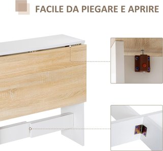 Mesa de Comedor Diseño Moderno Plegable Madera 103×76×73.5Cm Roble Blanco