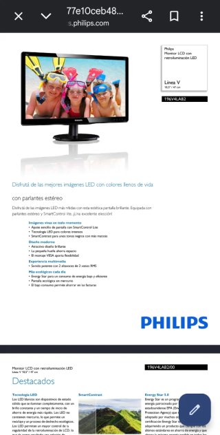 Monitor Philips 196V4LAB2/00 Negro