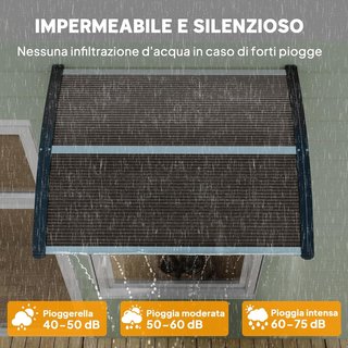 Toldo Exterior Impermeable y Anti-UV con Panel Curvado, Techo de Policarbonato, Aluminio y Polipropileno, 75X120X23 Cm, Marrón y Negro