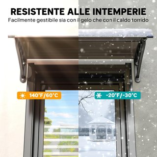 Toldo Exterior Impermeable y Anti-UV con Panel Curvado, Techo de Policarbonato, Aluminio y Polipropileno, 75X120X23 Cm, Marrón y Negro