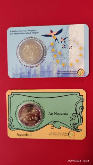 Moneda 2€ Bélgica EU Presidencia Art Nouveau