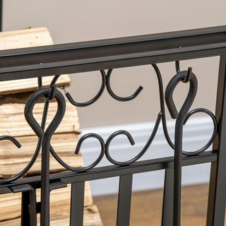 Soporte Elevado para Leña de Acero Antioxidante, Porta Leña para Interiores y Exteriores, 4 Herramientas Incluidas, 75X30X60Cm