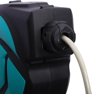 Carrete de Manguera Automático Orientable de Pared con Manguera de 10 m y 7 Boquillas, Carrete de Plástico y PP, 28X14X34 cm, Negro y Azul