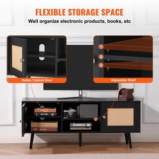 Soporte de TV de Rattan, Gabinete Boho para TV de 55 pulgadas, Soporte de TV de estilo moderno de mediados de siglo, Consola de TV de Rattan con estantes ajustables para sala de estar, sala de med...
