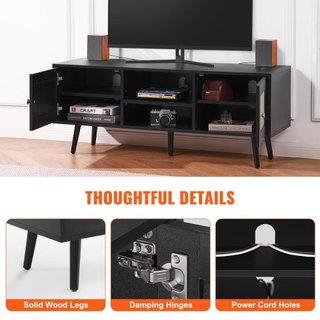 Soporte de TV de Rattan, Gabinete Boho para TV de 55 pulgadas, Soporte de TV de estilo moderno de mediados de siglo, Consola de TV de Rattan con estantes ajustables para sala de estar, sala de med...