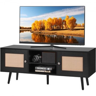 Soporte de TV de Rattan, Gabinete Boho para TV de 55 pulgadas, Soporte de TV de estilo moderno de mediados de siglo, Consola de TV de Rattan con estantes ajustables para sala de estar, sala de med...