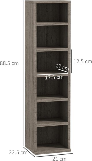 Estante para CD DVD Set de 2 Piezas con 12 Estantes, Librería de Columna para 204 CD en Madera para Sala de Estar, Salón, Estudio y Oficina, 21X22.5X88.5 Cm, Gris Oscuro