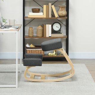 Silla Ergonómica Con Reposapiés Y Movimiento De Balanceo, Silla Postural Acolchada Moderna De Madera De Abeto Y Poliéster, 51X69X58 Cm, Gris