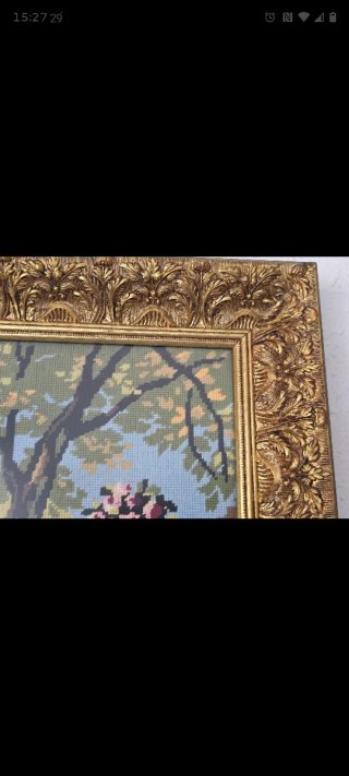 "Cuadro punto de cruz antiguo hecho a mano 127×64"