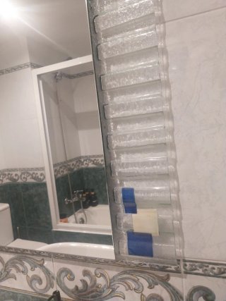 Espejo Baño Decorado Azul Transparente con lámpara