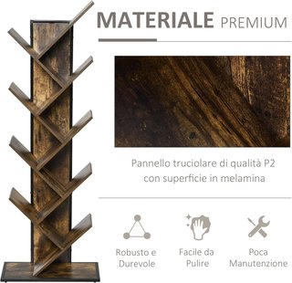 Librería en Forma de Árbol de Madera, Estante Ahorrador de Espacio en Columna con 10 Estantes en Estilo Industrial, 50X28X142Cm