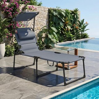 Tumbona Jardín Toldo Reclinable Gris 4 Niveles
