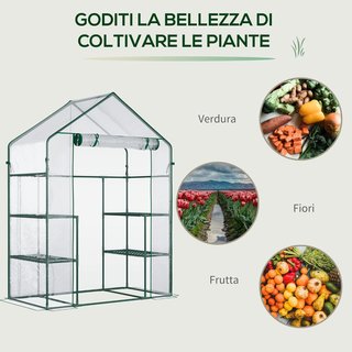 Invernadero de Jardín para Plantas en PE Impermeable y Anti UV con Estantes y Accesorios de Montaje, 142X73X195Cm, Verde
