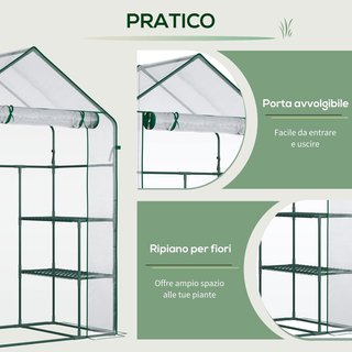 Invernadero de Jardín para Plantas en PE Impermeable y Anti UV con Estantes y Accesorios de Montaje, 142X73X195Cm, Verde