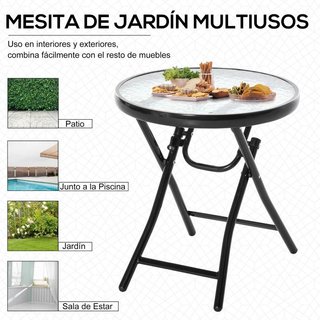 Mesa Jardín Vidrio Plegable Redonda Negra Ø45