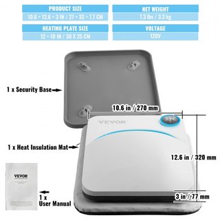 Prensa Térmica 12 x 10 in/30.5 x 25.4 cm Prensa Portátil Fácil Transferencia de Sublimación DIY Camiseta
