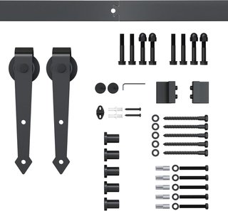 Kit de Puerta Corredera de 200CM/6.6FT en Acero al Carbono, Riel para Puerta Corredera Individual con Ruedas Estilo Rústico, Marrón