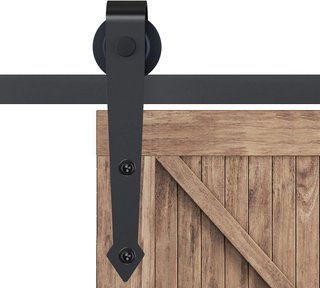 Kit de Puerta Corredera de 200CM/6.6FT en Acero al Carbono, Riel para Puerta Corredera Individual con Ruedas Estilo Rústico, Marrón