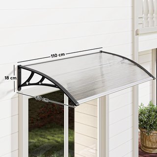 Toldo Exterior 110X60Cm, Toldo de Policarbonato y Aluminio para Balcón, Ventanas y Puertas, Transparente