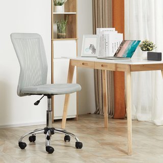 Silla de Oficina Ergonómica Sin Brazos, Silla para Escritorio de Tejido Transpirable de Malla, Altura Ajustable y 5 Ruedas, 43X58X90-100 Cm, Gris
