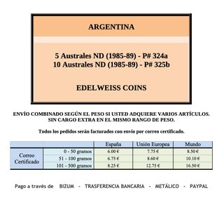 ARGENTINA - 2 billetes de 5 y 10 australes