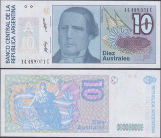 ARGENTINA - 2 billetes de 5 y 10 australes