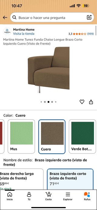 Funda Chaise Longue Martina Home Cuero
