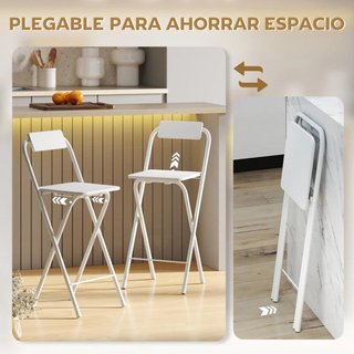 2 Taburetes Bar Plegables con Respaldo Blancos