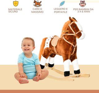 Caballo de Madera Balancín con Sonido de Animal Regalo Juguete para Niños, 74 X 28 X 65 Cm, Marrón