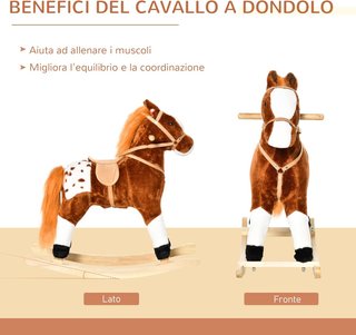 Caballo de Madera Balancín con Sonido de Animal Regalo Juguete para Niños, 74 X 28 X 65 Cm, Marrón