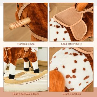 Caballo de Madera Balancín con Sonido de Animal Regalo Juguete para Niños, 74 X 28 X 65 Cm, Marrón