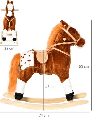Caballo de Madera Balancín con Sonido de Animal Regalo Juguete para Niños, 74 X 28 X 65 Cm, Marrón